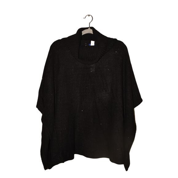 APT. 9 NEW‎ $68 Black Sequin Ribbed Knit Cowl Neck Poncho Sweater OS One Size - Picture 1 of 3